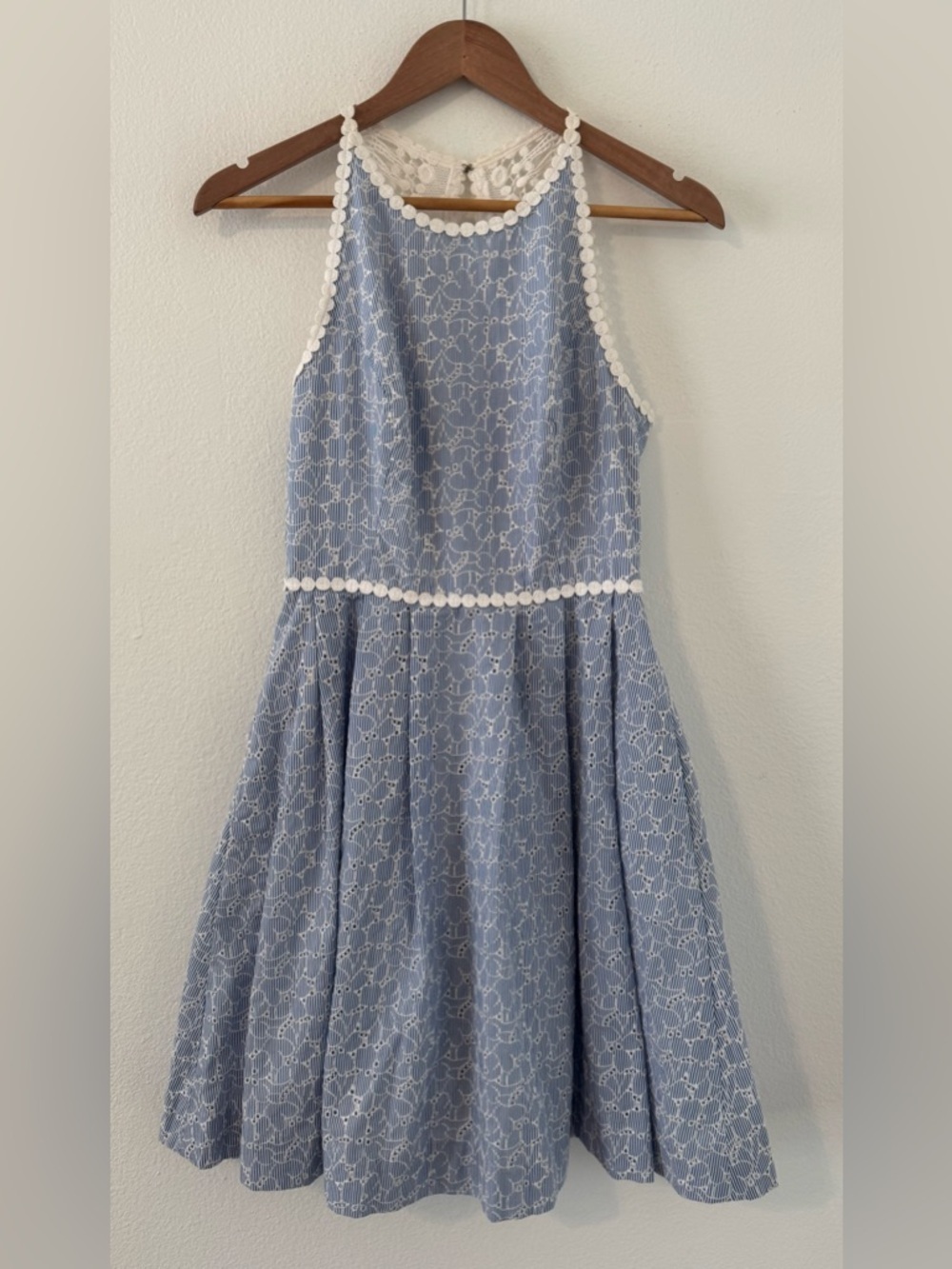 Lilly Pulitzer Tori Dress Blue Stripe Cotton Floral Eyelet Lace Fit Flare NWT 2